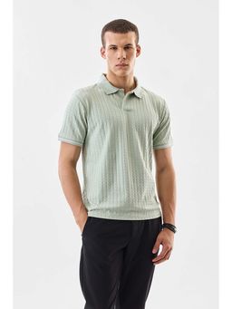 Snitch - Sage Green Textured Half Sleeves Regular Casual Polo T-shirt For Men