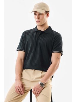 Snitch - Black Textured Half Sleeves Regular Casual Polo T-shirt For Men