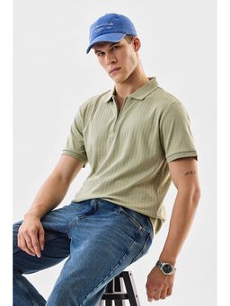Snitch - Olive Ribbed Half Sleeves Regular Casual Polo T-shirt For Men