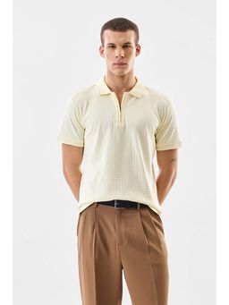 Snitch - Light Cream Ribbed Half Sleeves Regular Casual Polo T-shirt For Men
