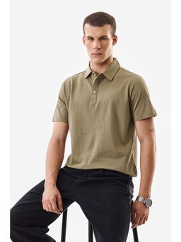 Snitch - Olive Ribbed Half Sleeves Regular Casual Polo T-shirt For Men