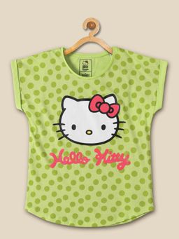 Kidsville - Kids Girls Hello Kitty Green Printed T-Shirt