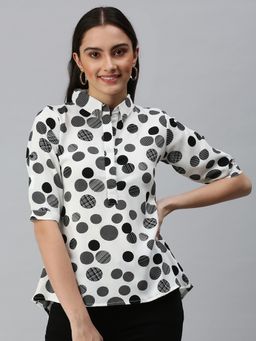 SHOWOFFFF - Women Collar Neck Half Sleeves Printed White Top