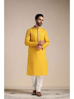 Manyavar - Mustard Cotton Solid Kurta Churidar (Set of 2)