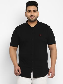 Urbano Plus - Mens Black Cotton Regular Fit Casual Polo Shirt With Mandarin Collar