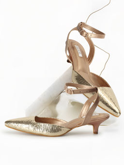 ELLE - Womens Gold Color Textured Backstrap Mules