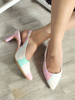 ELLE - Womens Pink-Cream Color Colourblocked Backstrap Mules