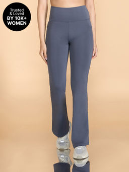 Kica - High-Waist Flare Pants in Kica SKN Sculpting Stretch Fabric with Pockets Grey