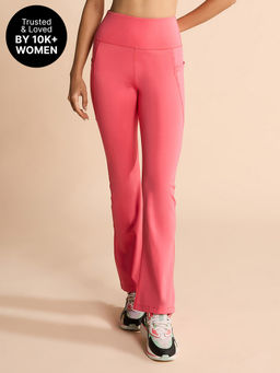 Kica - High-Waist Flare Pants in Kica SKN Sculpting Stretch Fabric with Pockets Pink