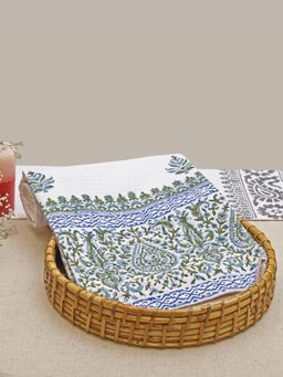Design Gaatha - White Green Floral Cotton Honeycomb Block Print Bath Towel (L)