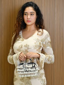 Odette - Black Suede Embellished Clutch For Women