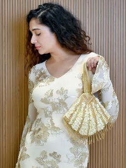 Odette - Golden Jute Embellished Clutch For Women