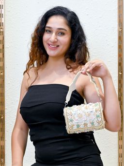 Odette - White Suede Embellished Clutch For Women