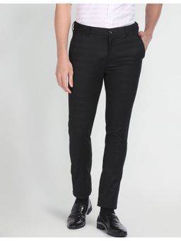 Arrow Newyork - Horizontal Stripe Herringbone Trousers-Black