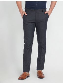 Arrow - Mid Rise Solid Dobby Trousers-Blue