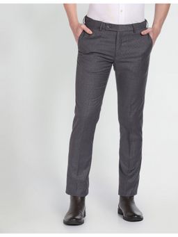 Arrow - Checked Flat Front Formal Trousers-Grey