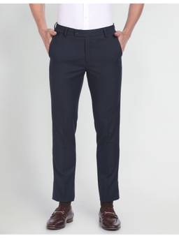 Arrow - Patterned Dobby Smart Flex Trousers-Blue