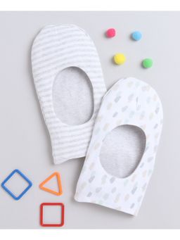 Bumzee - Grey & White Boys Cotton Reversible Monkey Cap (Pack of 2)