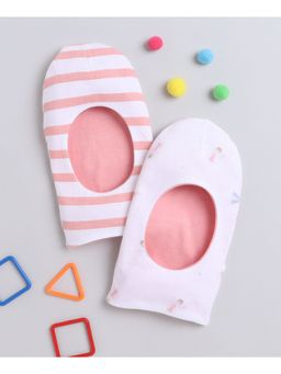 Bumzee - Peach & White Girls Cotton Reversible Monkey Cap (Pack of 2)