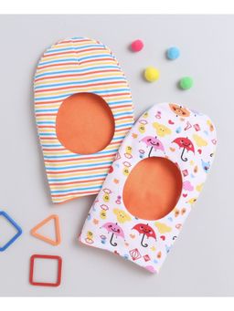 Bumzee - Orange & Multi Boys Cotton Reversible Monkey Cap (Pack of 2)