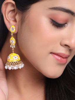 Gahan - Women Gold Plated Yellow Jhumkas Earrings