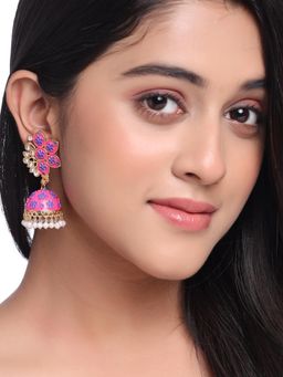 Gahan - Women Pink Dome Shaped Jhumka Earrings