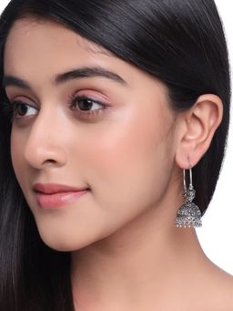 Gahan - Women Silver-Plated Contemporary Jhumkas Earrings