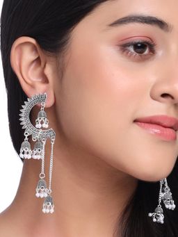Gahan - Womens Silver Toned Contemporary Jhumka Earrings