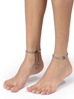 Gahan - Womens Evil Eye Black Silver Plated Anklets (Adjustable)