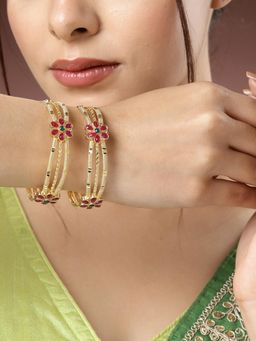 Gahan - Women Pack of 2 Gold-Plated Artificial Stones Handcrafted Traditional Bangles