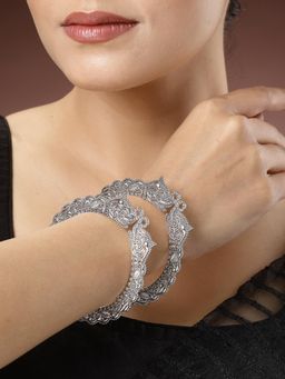 Gahan - Women Pack of 2 Silver-Toned German Silver Oxidised Elephant Design Handcrafted Bangles