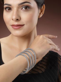 Gahan - Women Pack of 4 Silver-Toned German Silver Oxidised Bangles