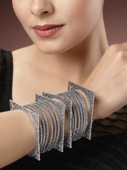 Gahan - Women Pack of 16 Silver-Toned German Silver Oxidised Bangles