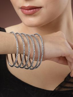 Gahan - Women Pack of 6 Silver-Toned German Silver Oxidised Bangles