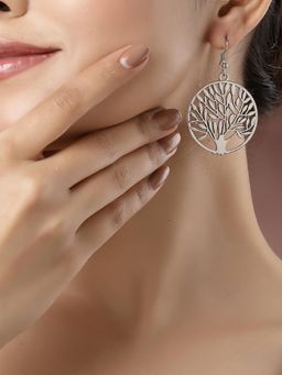 Gahan - Women Silver-Toned Circular Shape German Silver Oxidised Drop Earrings