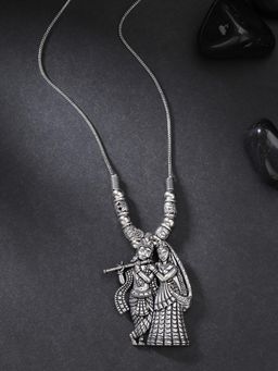 Gahan - Women Silver-Toned Radha Krishna Pendant With Chain