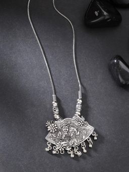 Gahan - Women Silver-Toned Radha Krishna Pendant With Chain