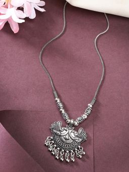 Gahan - Women Silver-Toned Peacock Design Pendant With Chain