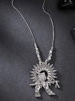 Gahan - Women Silver-Toned German Silver Oxidised Pendant With Chain