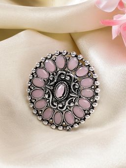 Gahan - Women Pink Silver-Plated Circular Shape Finger Ring (Adjustable)