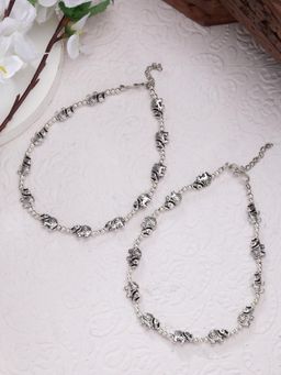 Gahan - Women Silver-Plated Elephant Design Anklets (Adjustable)