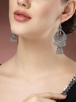 Gahan - Women Silver-Plated German Silver Oxidized Jhumka Earrings