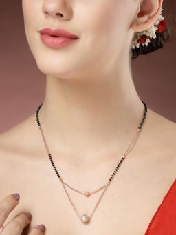 Gahan - Women Rose Gold Cz Stone-Studded & Beaded Layered Mangalsutra