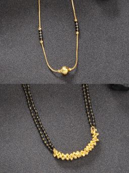 Gahan - Women Pack of 2 Black Gold-Plated & Beaded Mangalsutra