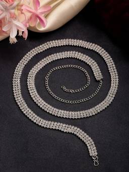 Gahan - Womens Silver-Plated Ad-Studded 3 Layered Kamarbandh Waist Chain