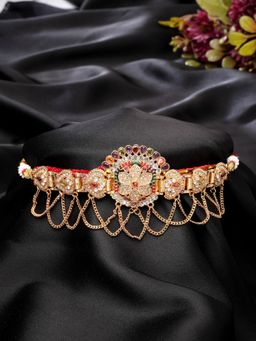 Gahan - Womens Gold-Plated Cubic Zirconia Stone Studded Rajputi Choker Necklace (Adjustable)