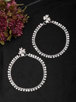 Gahan - Womens Silver-Plated Artificial Stone Studded Anklets