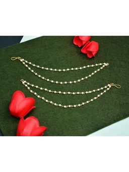 Gahan - Pearl Studded Classic Gold-Plated 2 Line Ear Chain Ear Cuff