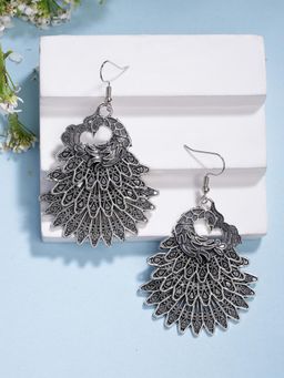 Gahan - Womens Silver Toned Oxidized Peacock Design Drop Earrings
