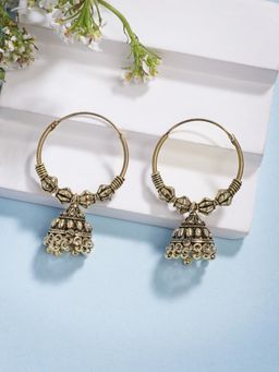 Gahan - Womens Traditional Gold Plated Oxidized Jhumka Earrings